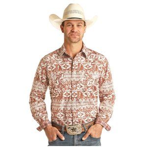 Cowboy Mens Horizontal Distressed Aztec Pearl Snap Button Down Longsleeved Shirt